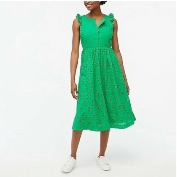 J. Crew Dresses Jcrew Eyelet Dress Kelly Green Size 5 Poshmark